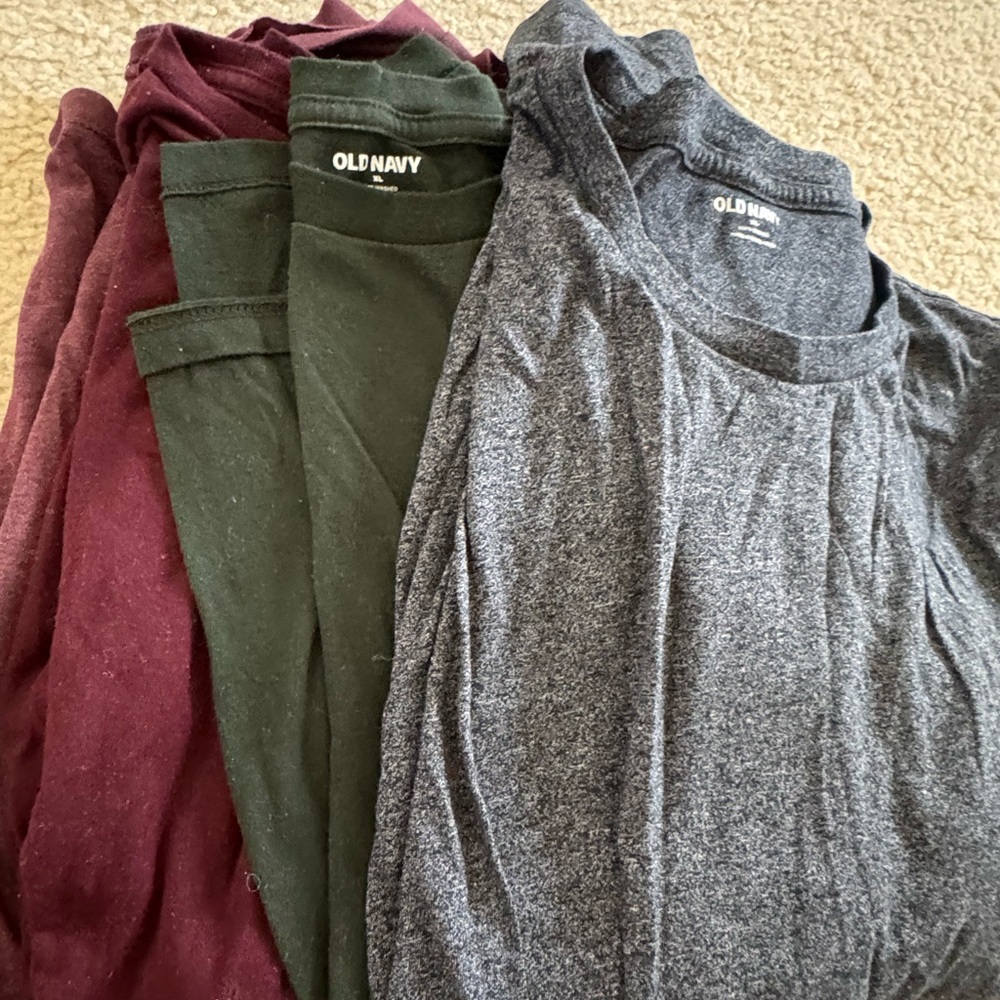Old Navy T-Shirt Trio - Burgundy, Forest Green, and Heather Gray